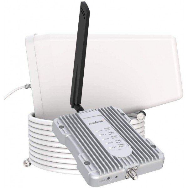 Phonetone Cell Phone Signal Booster for Home and Office Up to 5,000 Sq Ft | Boost 4G LTE Data for Verizon and AT&T | 65dB Dual Band 12/17/13 Cellular Repeater with High Gain Antennas | FCC Approved